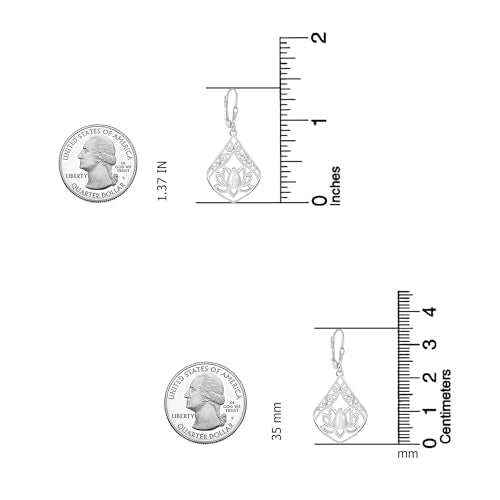 LeCalla 925 Sterling Silver Filigree Dangle Drop Leverback Earrings for Women | Long 925 Silver Dangle Leverback Earrings Hypoallergenic Filigree Tear drop Earrings Jewelry - style: Moonstone Flower-35mm