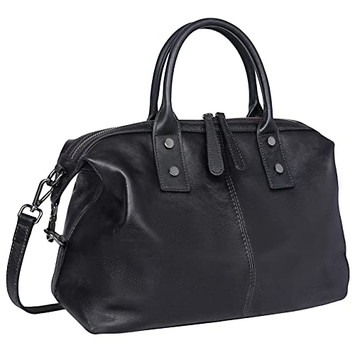 Iswee Genuine Leather Satchel Tote Bag Top Handle Handbag Designer Shoulder Bag Large Capacity Cross Body Bag - color: Black