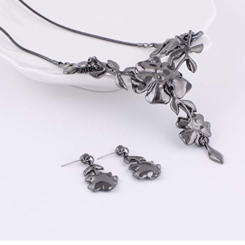 AMYJANE Vintage Statement Jewelry Set - Spring Leaf Flower Floral Plant Necklace Earring Set Crystal Rhinestone Fashion Costume Jewelry for Women Prom Party Unique Gift - style: Blue Flower Green Leaf
