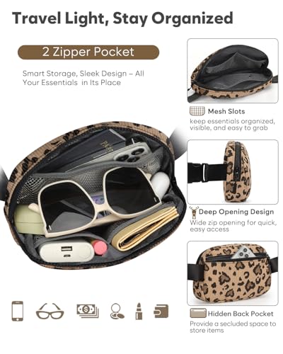 Pritent Fanny Packs for Women Cross Body Bag Waterproof Belt Bag with Adjustable Strap and Zipper Back Pocket Small Crossbody Bags Fashion Waist Packs for Workout Travelling(Leopard Brown) - color: Leopard Brown, size: Small