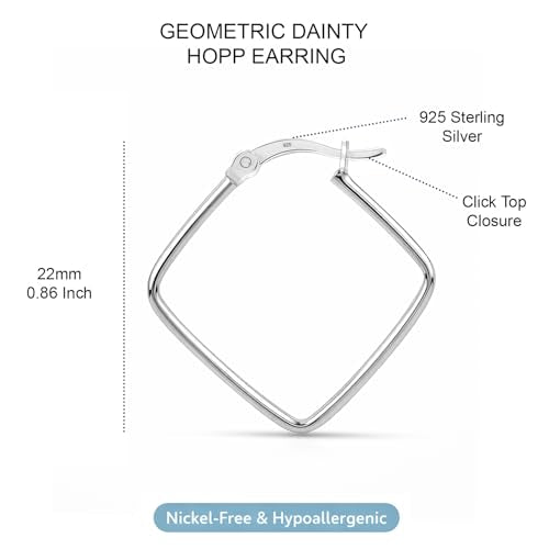 LeCalla Sterling Silver Jewelry Light Weight Square Dainty Small Hoop Earrings for Women