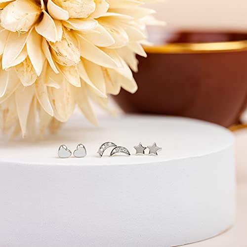 PAVOI 14K Gold Plated Dainty Stud Earrings for Women - 925 Sterling Silver Posts Earrings with Cubic Zirconia - Celestial Lightning Bolt, Moon, Star, and Flower Gold Jewelry Gifts - style: Moon