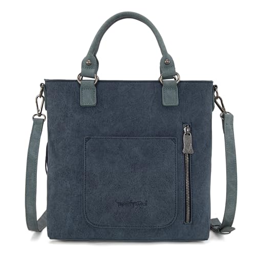 Trinity Ranch Crossbody Bags for Women Tooled Fringe Top Handle Handbags Vintage Western Purse - color: Navy