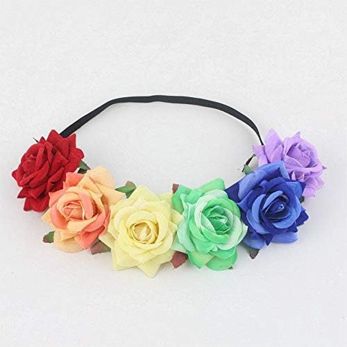 BOHO Floral Crown Rose Flower Headband Hair Wreath (Rainbow Velet Rose) - color: Rainbow Velet Rose