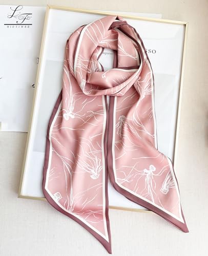 Hioyiwse Head Scarf Hair Neck Scarves For Women Purse Bag Scarfs For Handbags Silky Long Thin Satin Headscarf Fashion - color: B13-pink Jellyfish