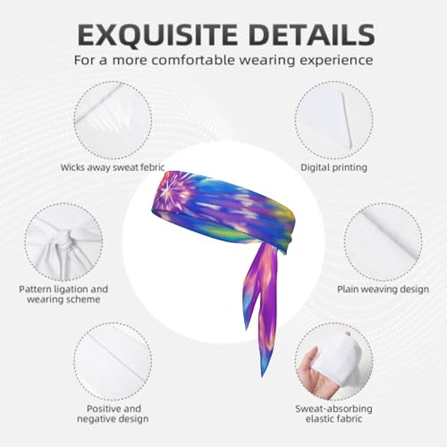 Sports Tie Headband Bandana Running Athletic Sweat Band Elastic Adjustable Sport Head Tie for Men Women Head Ties Ninja Tie Headbands Tennis Sweatbands Soccer Basketball Teams Running Head Band - color: Tie Dye