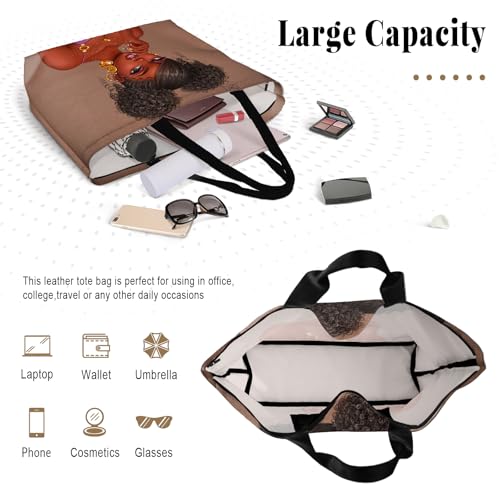 African American Women Tote Bag Black Shoulder Handbag For Women Fit Work Beach Labtops With Zip - color: Black Women 27