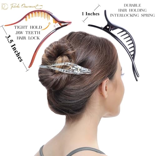 RC ROCHE 6 Pcs Flat French Claw Hair Clips For Women Thick Curly Hair Barrettes Duckbill Concord Side Slide Extra Hold Curved Eyelet Strong Hold Grip, Medium Clear Brown and Black - color: Black,Brown,Clear