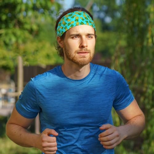 Tropical Pineapple Print Headband - Elastic Turquoise Hair Band for Women, Cute Fruit Pattern Headwrap for Workout, Yoga, Daily Wear - color: 21