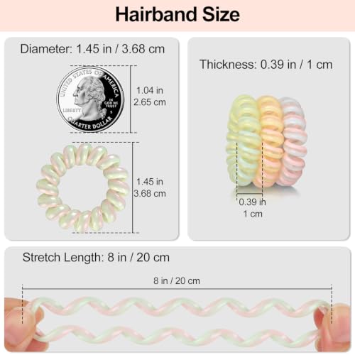 JessLab Spiral Hair Ties, 20 Pcs Traceless Phone Cord Hair Ties No Crease Spiral Bracelet Plastic Coil Ponytail Holders No-Damage Headband Hair Accessory for Girls Women Ladies Gift, Mix Color 8 - color: Mix Color 8