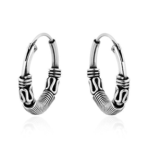 AeraVida Unique Bali Chic Tribal Coil and Ball Sterling Silver Hoop Earrings | Artistic Boho-Inspired Lightweight Jewelry for Women - style: Style5