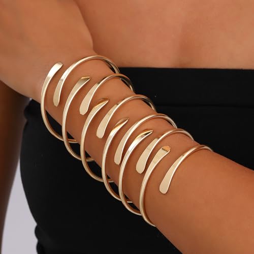 Gold Bangles for Women, 12 Pcs Boho Stackable Bracelets Multi Layer Textured Chunky Bracelets Jewelry Set for Women - color: 6 pcs gold bangles