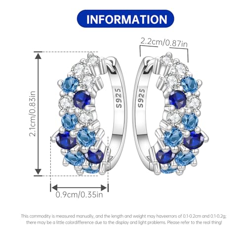 Earrings for Women 925 Sterling Silver Hoop Earring Colorful Cute Fashion Hoop Earrings Graduation Birthday Jewelry Gifts for Women - color: Blue Gradient Stone Earrings