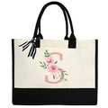 Initial Canvas Tote Bag for Women, Beach Bag with Inner Zipper Pocket Personalized Gifts for Wedding, Birthday | Initial - color: S