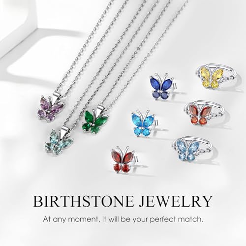 Bestyle 925 Sterling Silver Butterfly Ring Hypoallergnic Adjustable Birthstone Rings for Women Butterfly Jewelry Gifts for Anniversary Mothers' Day Birthday - color: 08.August (Peridot)-Ring