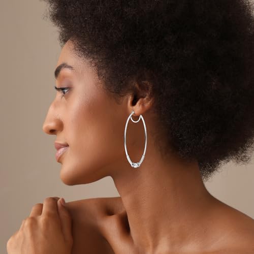 LeCalla 925 Sterling Silver Large Hoop Earrings | Lightweight Antique Bali Hoops | Two-Tone Bohemian Oxidized Balinese Earrings for Women - color: Oval BIG Bead-65mm