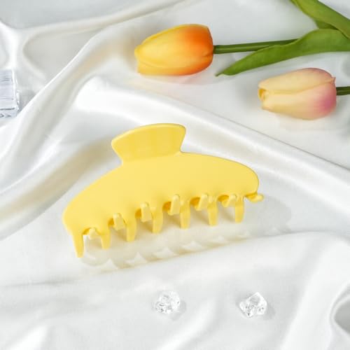 MAORULU Cute Claw Clip for Women – 4.3'' Large Acetate Hair Clips for Thick Thin Curly Long Hair, Durable Hair Clamps Non-slip Jaw Clip, Strong Hold, Stylish French Design (Lemon Yellow) - color: Lemon Yellow