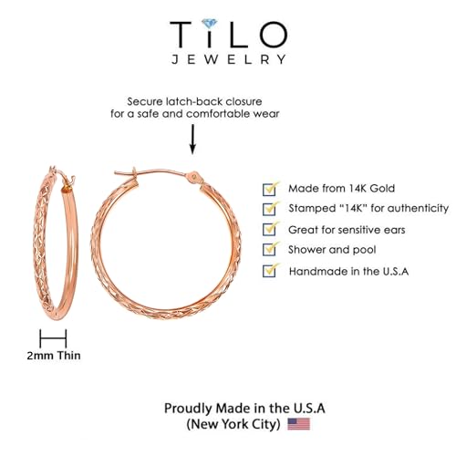 14k Rose Gold X-pattern Diamond-cut Round Hoop Earrings - style: 20mm