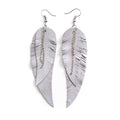 Black shiny Leather Feather Earrings for Women, Lightweight Minimal Boho Dangle Earrings, Small Simple Everyday Jewelry - color: light grey