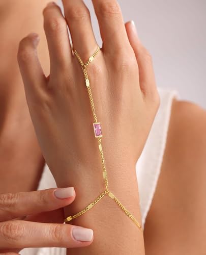 Birthstone Gold Bracelets for Women Trendy 14K Gold Plated Hand Chain Bracelet Stack Stackable Friendship Birthday Bracelets Gifts Christmas Stocking Stuffer for Women - color: 10 October