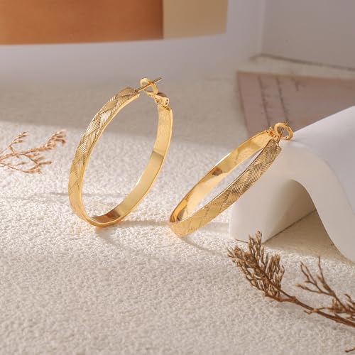 Gold Hoop Earrings for Women 14K Gold Plated Hoop Earrings Set, Large Medium Small Hoop Earrings Lightweight Hypoallergenic Huggie Statement Jewelry Gift for Women - color: Gold-D