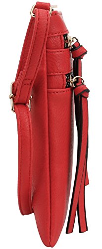 DELUXITY Crossbody Purse Bag Shoulder Bag Multi Pocket Zipper Purse - color: Red