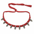 athizay Boho Charm Thread Choker Necklace – Braided Bohemian Choker with Oxidized Silver Dangle Charms | Handmade Boho Jewelry for Women - color: Maroon, Silver