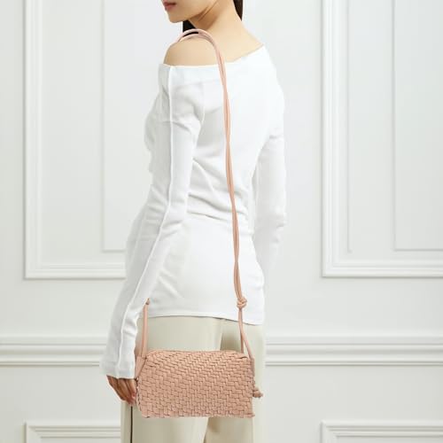Woven Crossbody Bags for Women Handwoven Purses Vegan Leather Small Handbag Handmade Shoulderbag | Lightweight - color: Apricot