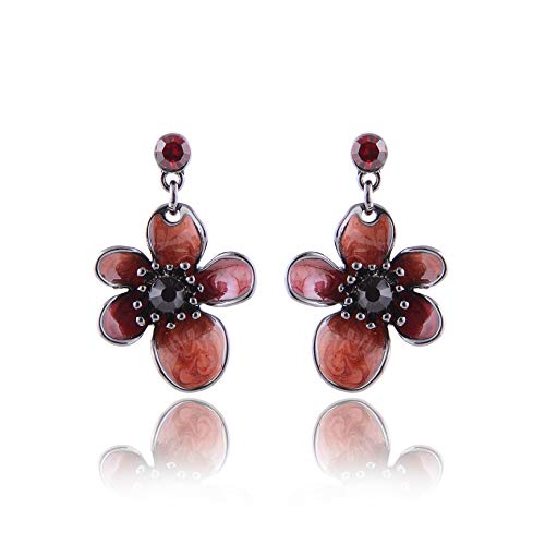 AMYJANE Vintage Statement Jewelry Set - Spring Leaf Flower Floral Plant Necklace Earring Set Crystal Rhinestone Fashion Costume Jewelry for Women Prom Party Unique Gift - style: 2 Flower Jewelry Set Red