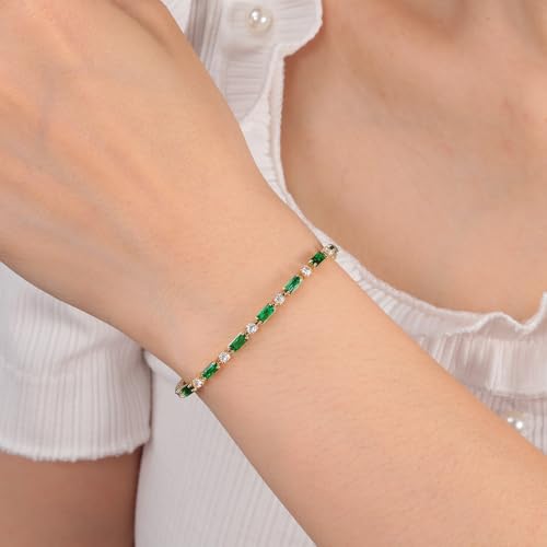 CiNily Adjustable Tennis Bracelets for Women Teen Girls Rainbow Cubic Zirconia Bracelet 14K White Gold Plated Hypoallergenic Slider Bracelet Jewelry Gift - color: Gold-Green white cz