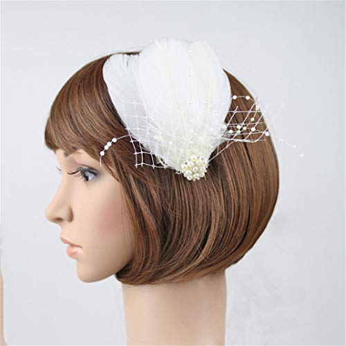 Fascinator Peacock Feather Hair Clips Flapper Headband Art Deco 20's Accessories for Women - color: 04white