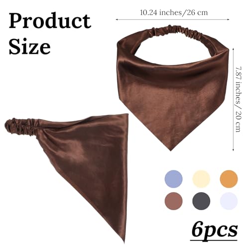 6 Pcs Triangle Head Scarf, Bandanas for Women, Headband Scarf, Headwraps Headband Boho Bandana Headbands Tie Back Headscarf for Girls Non Slip Headscarves In Assorted Colors
