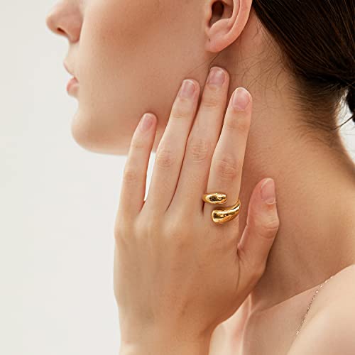 Gold Silver Rings Set for Women Chunky Statement Rings ZC Dome Evil Eye Croissant ring Thick 18K Gold Plated Band Rings - color: Teardrop, size: 6