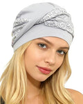 Chemo Headwear for Women Knot Beanies with Stretch Elastic Turbans Soft Cancer Hats Head Coverings Scarf Headwraps - color: Gray