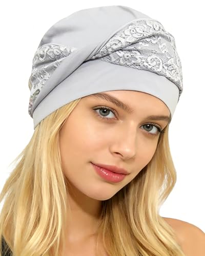 Chemo Headwear for Women Knot Beanies with Stretch Elastic Turbans Soft Cancer Hats Head Coverings Scarf Headwraps - color: Gray