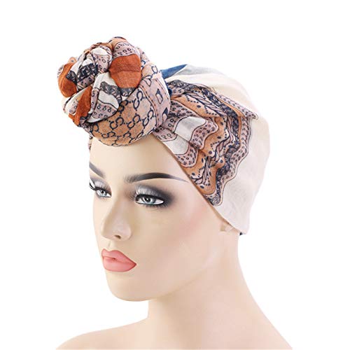 Qianmome Womens Big Flower Turban Beanie Elegant Cap Head Wrap Stretch Long Hair Scarf Headscarf - color: 4pieces-24a-style 1
