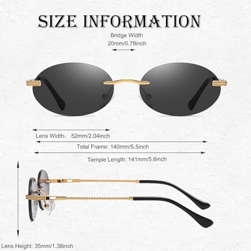 Retro Oval Sunglasses Rimless Small Round Glasses Frameless UV400 Men Women Fashion Shades - color: 2pack (Black + Gradient Grey)