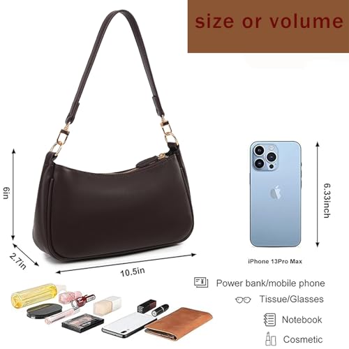 Shoulder Bag for Women with 2 Removable Straps and Zipper Closure Crossbody Bags Clutch Tote HandBags Purses | with 2 Removable Straps - color: Coffee Color
