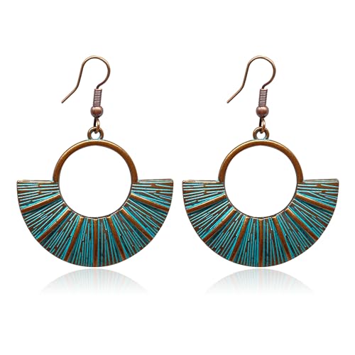 KaFu Boho Earrings For Women Vintage Unique Gypsy Ethnic Dangle Drop Earrings Handmade Bohemian Carved Texture Round Statement Earrings Jewelry Gifts - color: Boho-25