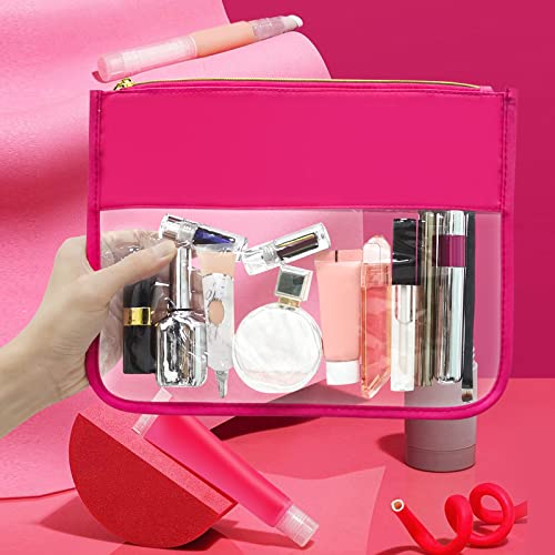LOKFAR Nylon Makeup Bag DIY Chenille Letter Clear Travel Zipper Pouch, Preppy Makeup Bag Clear Cosmetic Bag, Water-proof Makeup Travel Pouch Snack Bags for Women (Rose Red) - color: Rose Red