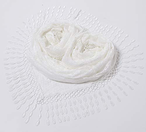 Cindy & Wendy Floral Embroidered Lace Triangle Scarf for Women - color: White-8xh
