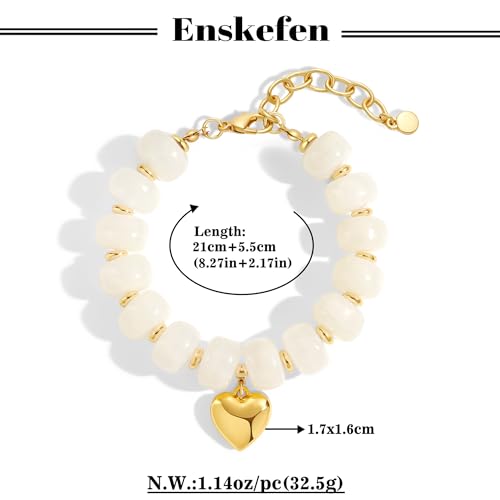 Chunky Beaded Bracelets for Women Boho Multicolor Acrylic Resin Beads Bracelet Adjustable Statement Bracelet Summer Beaded Jewelry - color: Heart beads bracelet-white