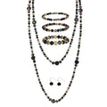 Trendy Infinity Wrap 60’’ Long Statement Necklace, Earrings and Bracelet Set - Hand Knotted Versatile Crystal and Shell Beads Strand Necklace and Chunky Beaded Stretch Bracelet Stack – Jewelry Set Gift for Women - color: Black