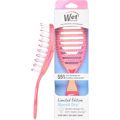 Wet Brush Speed Dry Hair Brush, Blow Dry Safe Bristles & Vented Design For Faster Drying Time, Ergonomic Handle, Reduces Breakage & Detangles All Hair Types, Limited Edition Prismatic Glow Pink - color: Prismatic Glow Pink, size: 1 Count (Pack of 1)