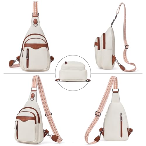 cakang Womens Sling Bag Crossbody Bags for Women Vegan Leather Sling Backpack Daypack Fanny Pack Crossbody Purse Travel - color: 3-white Brown