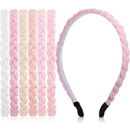 MTLEE 6 Pcs Beaded Headbands for Women Sparkly Crystal Non Slip Thin Beaded Hairbands for Women's Hair Colorful Fashion Handmade Gift Hair Hoop Accessories(Pink) - color: Pink
