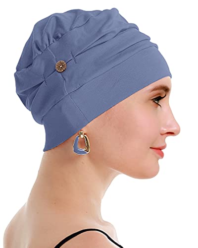 osvyo Cotton Chemo Turbans for Women Cancer Hairloss hat - Cotton Lightweight Headwear Sealed Packaging - color: Cotton Blue Grey