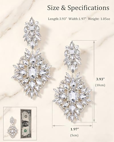 Silver Chandelier Earrings for Women Trendy, Oversized Big Crystal Rhinestone Statement Earrings Dangling Formal Pageant Earings Drag Queen Jewelry - color: SilverSmall
