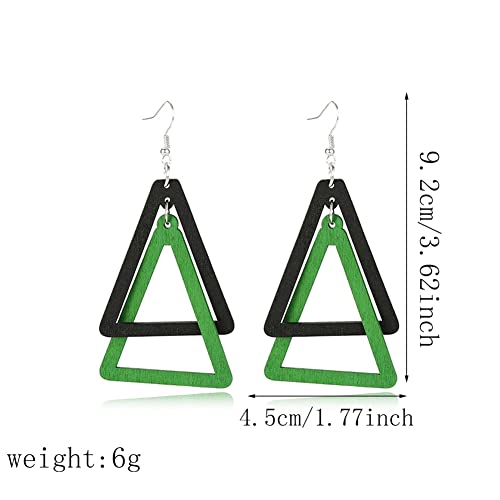 ANXIN Boho Personality Retro Tassel Rectangular Wooden Contrasting colors Earrings Chic Green Temperament Geometric Earrings Jewelry Gifts For Women - color: Black Green Wooden Earrings