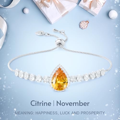 Linawe Crystal Imitation Diamond Rhinestone Charm Bracelets for Women, Gold/Silver/Rose Gold Adjustable Chain Bracelet, Teardrop Birthstone Cubic Zirconia Prom Costume Wedding Jewelry - color: Silver,Nov